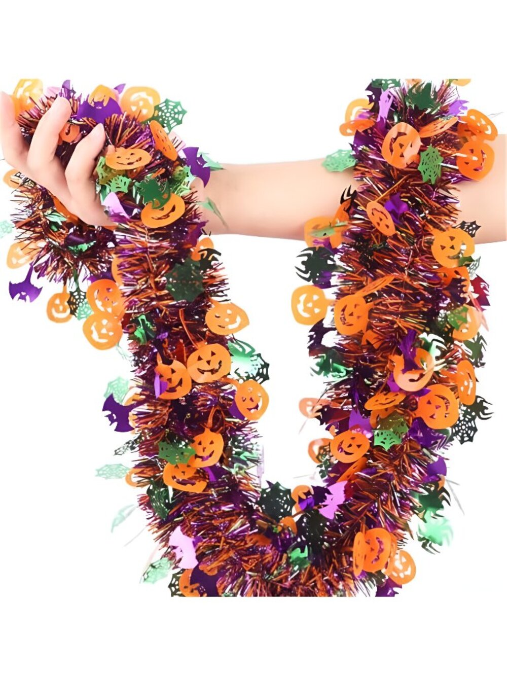 Halloween Garland Decorations Glitter Tinsel Orange Pumpkin Black Bats Purple